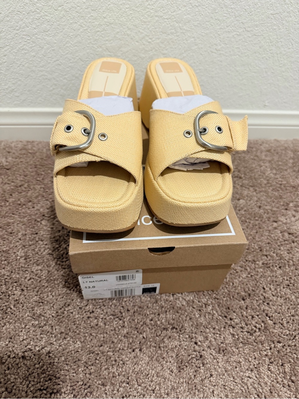 Dolce Vita Pale Yellow Buckle Platform Slide Sandals